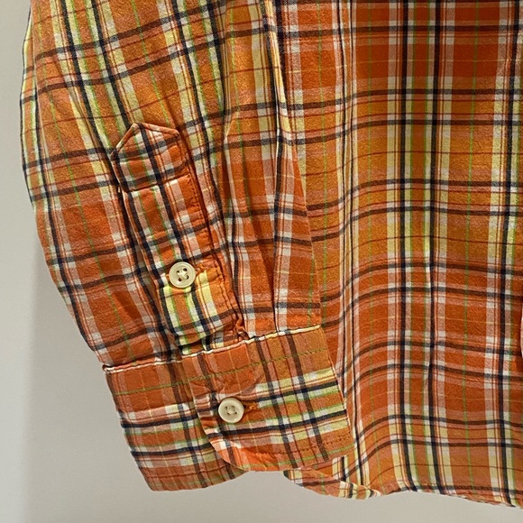 Ralph Lauren Boys Size 5 Button Down Shirt Orange Yellow Plaid Long Sleeve Pony - Picture 2 of 7
